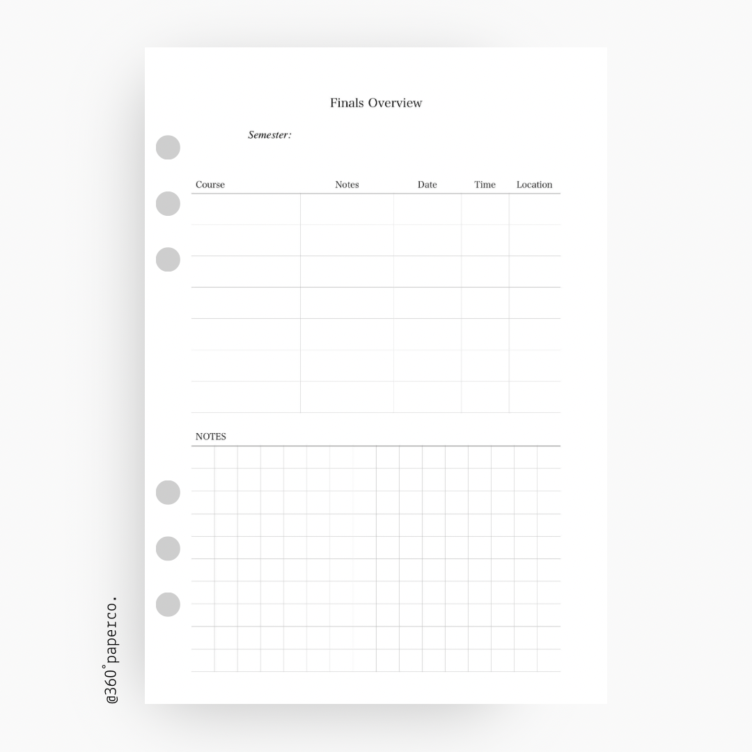 Academic Planner Inserts