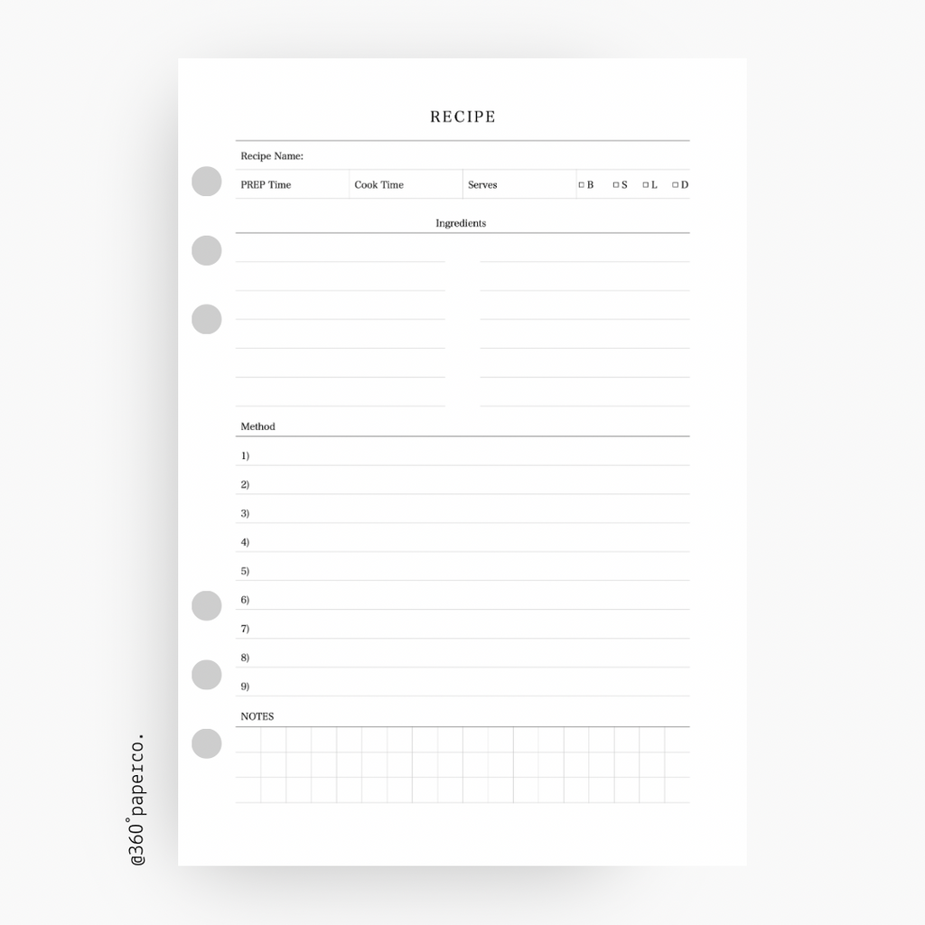 Recipes Planner Insert
