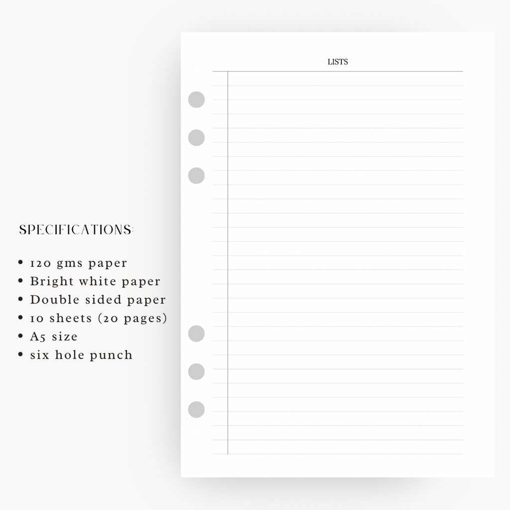 Lists Planner Insert