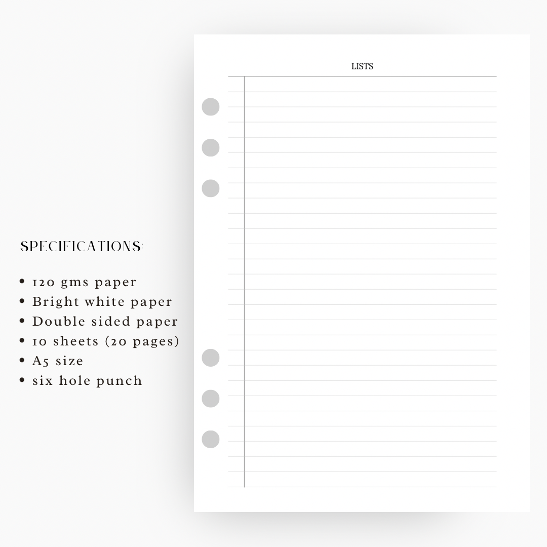 Lists Planner Insert
