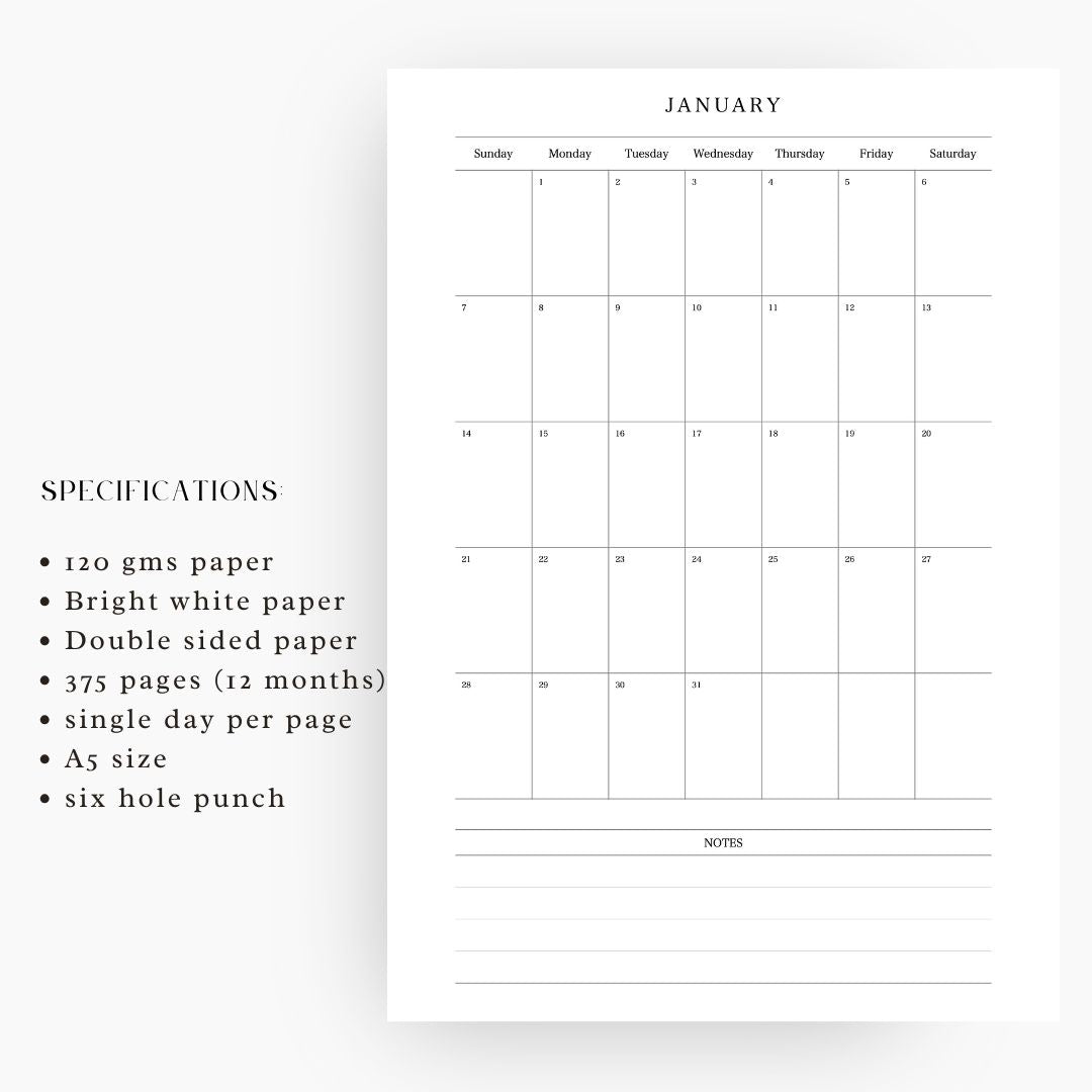 Monthly Dated Planner Insert