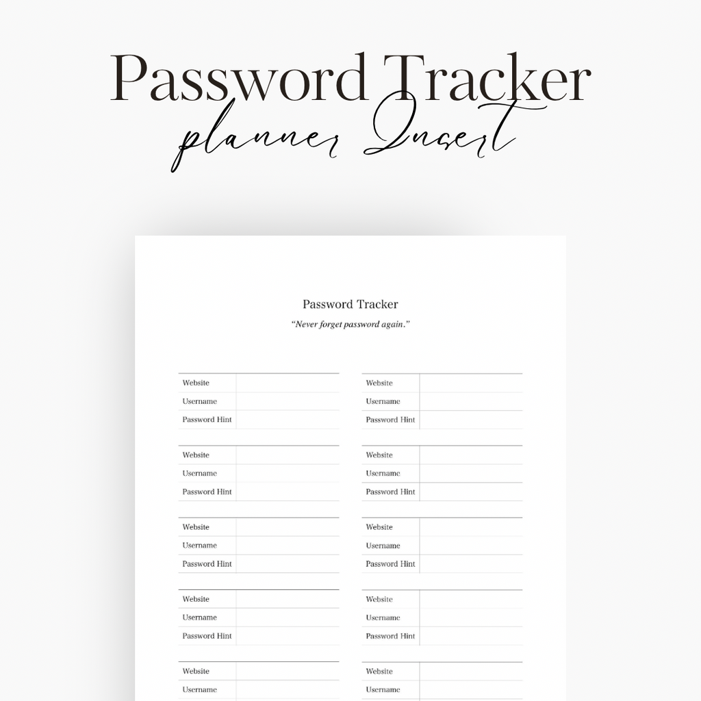 Password Tracker Planner Insert