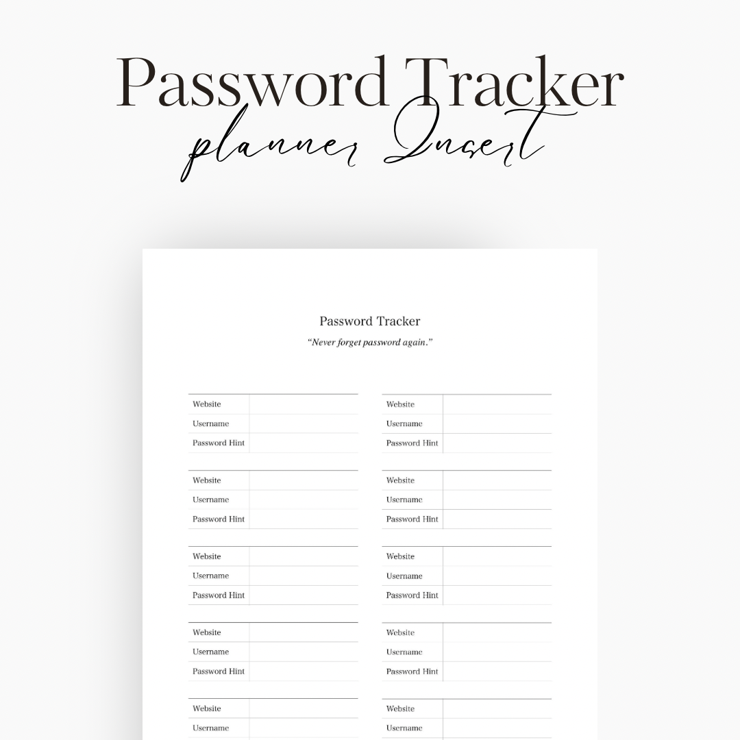 Password Tracker Planner Insert