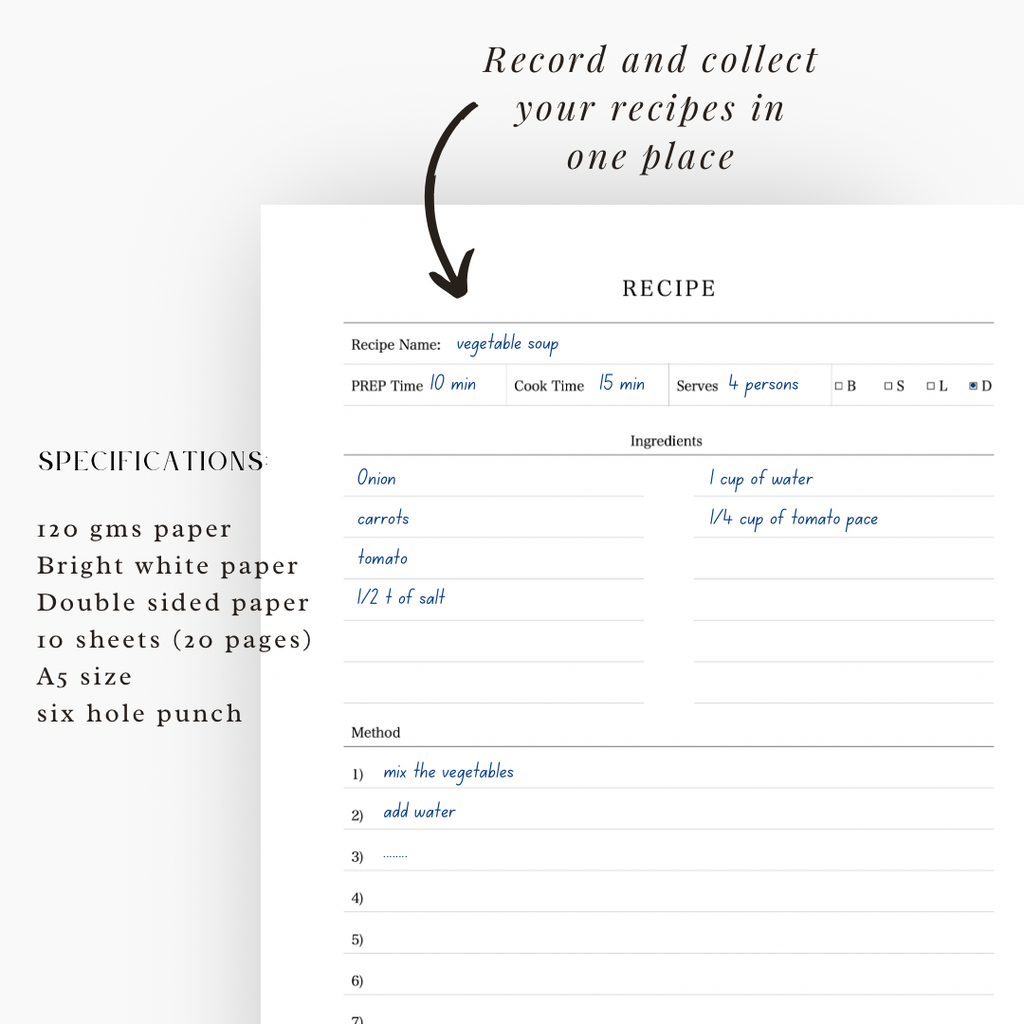 Recipes Planner Insert