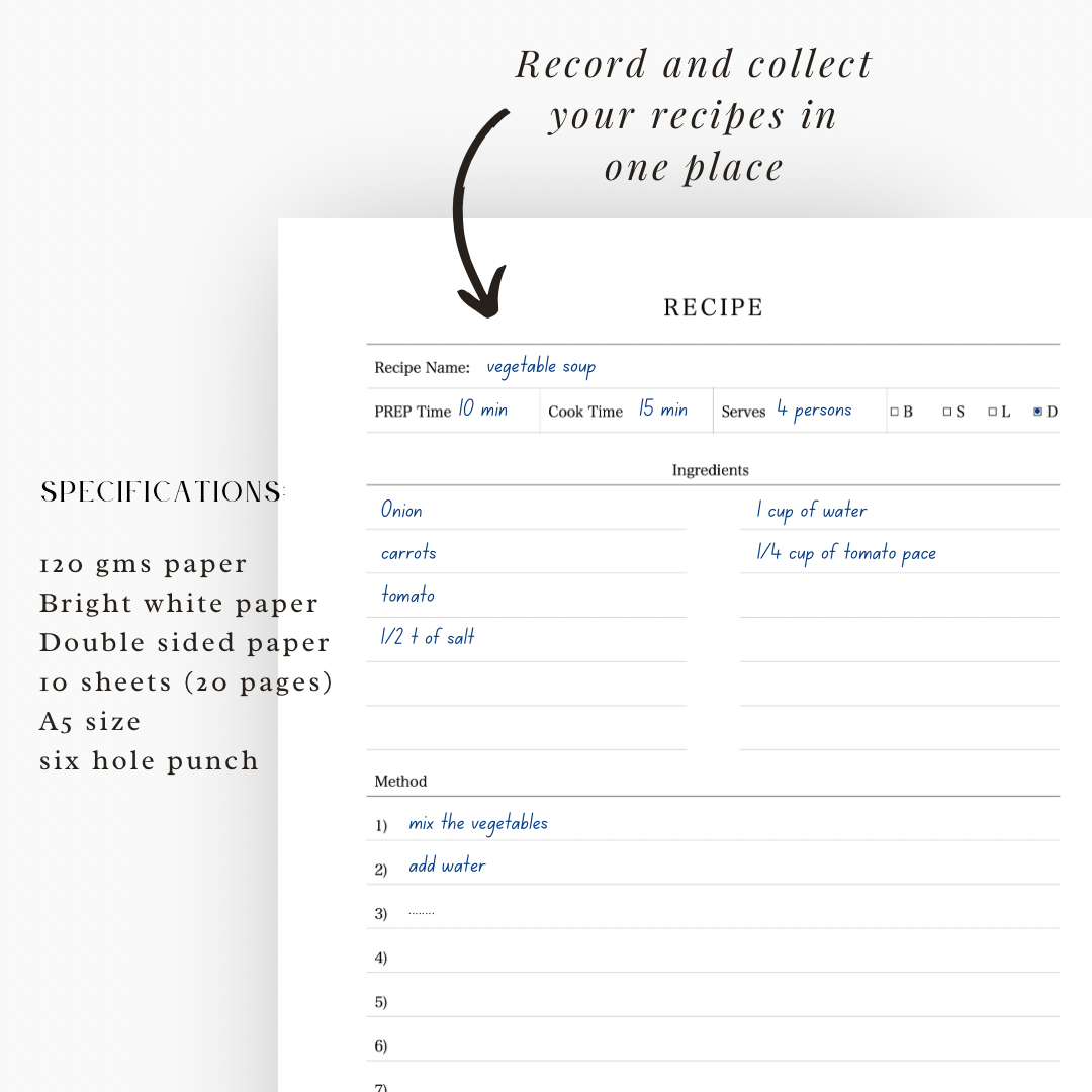 Recipes Planner Insert