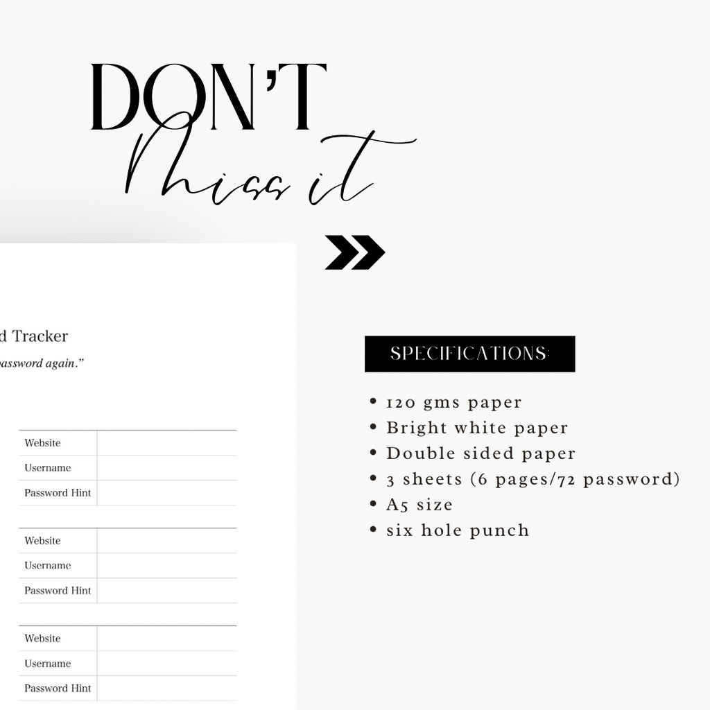 Password Tracker Planner Insert