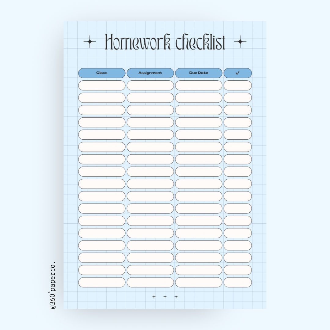 Boys’ Homework Checklist