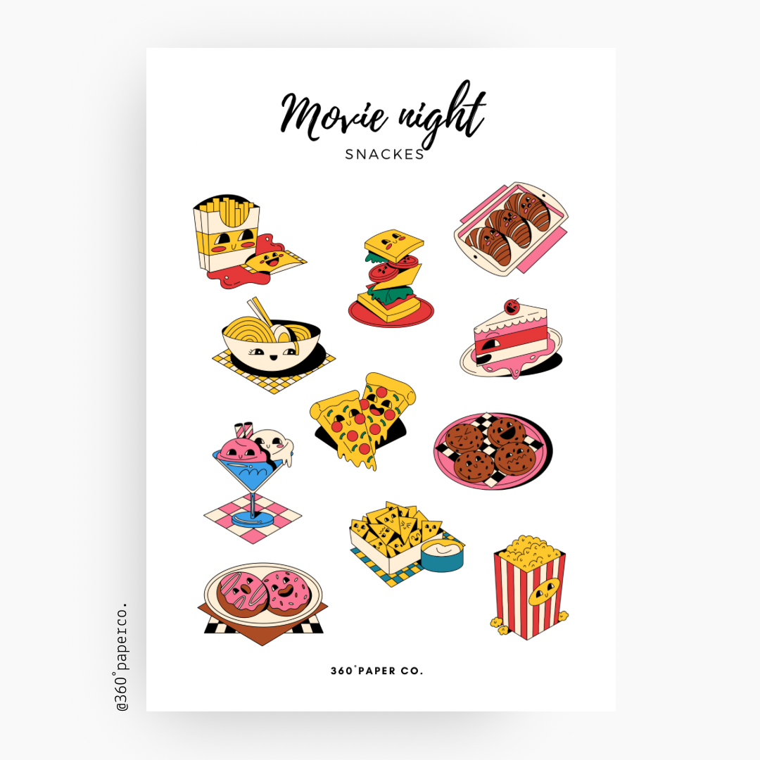 Movie Night Snacks Stickers