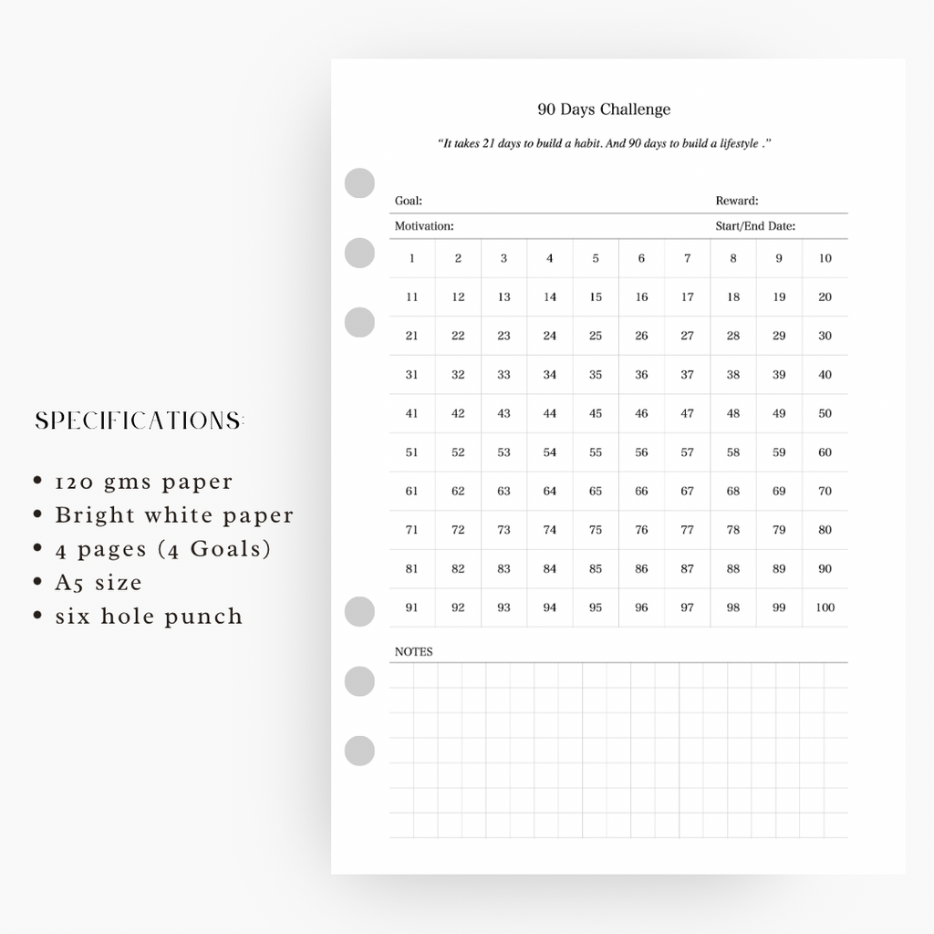90 Days Challenge Planner Insert