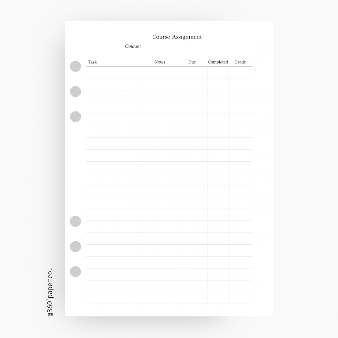 Academic Planner Inserts