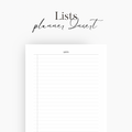 Lists Planner Insert