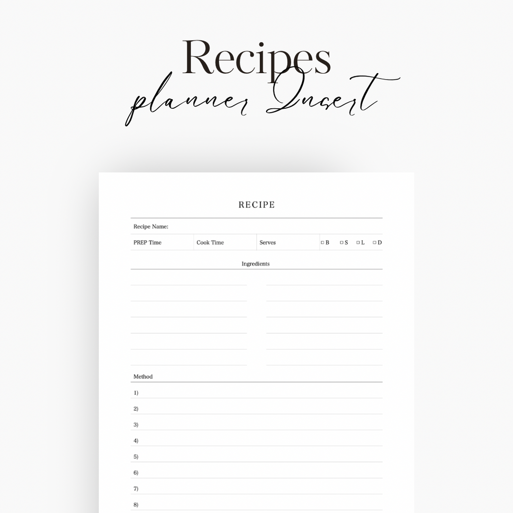 Recipes Planner Insert