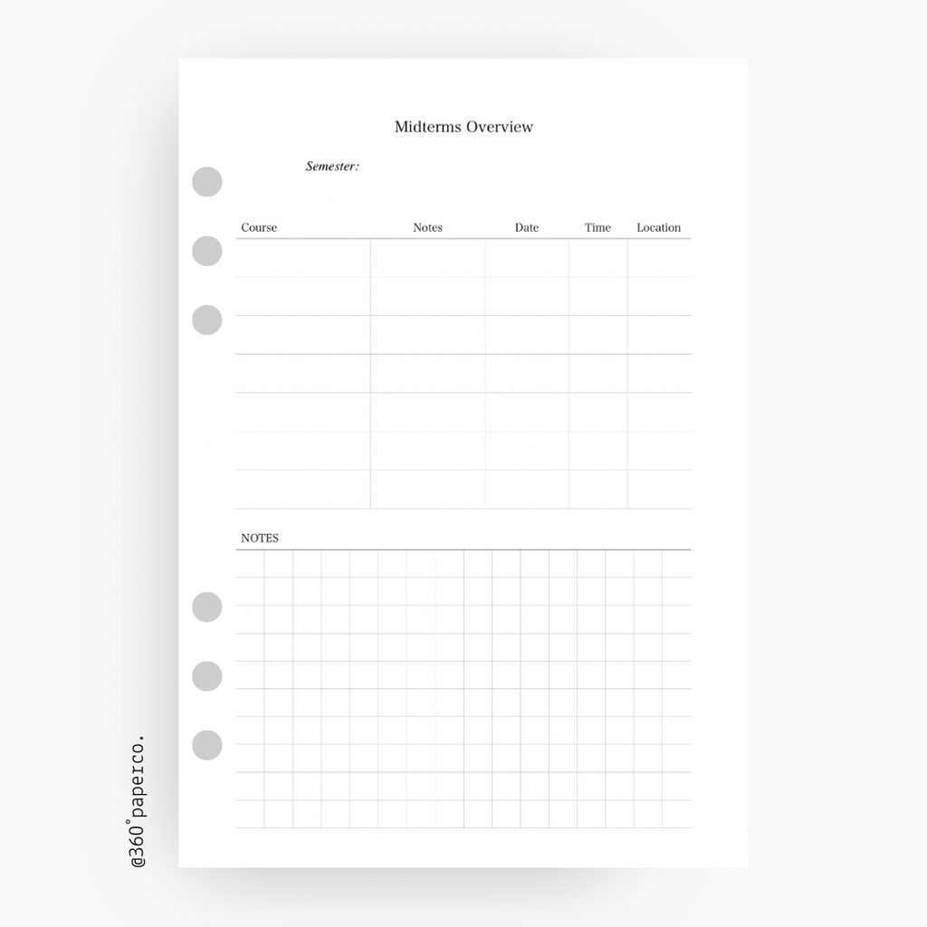 Academic Planner Inserts