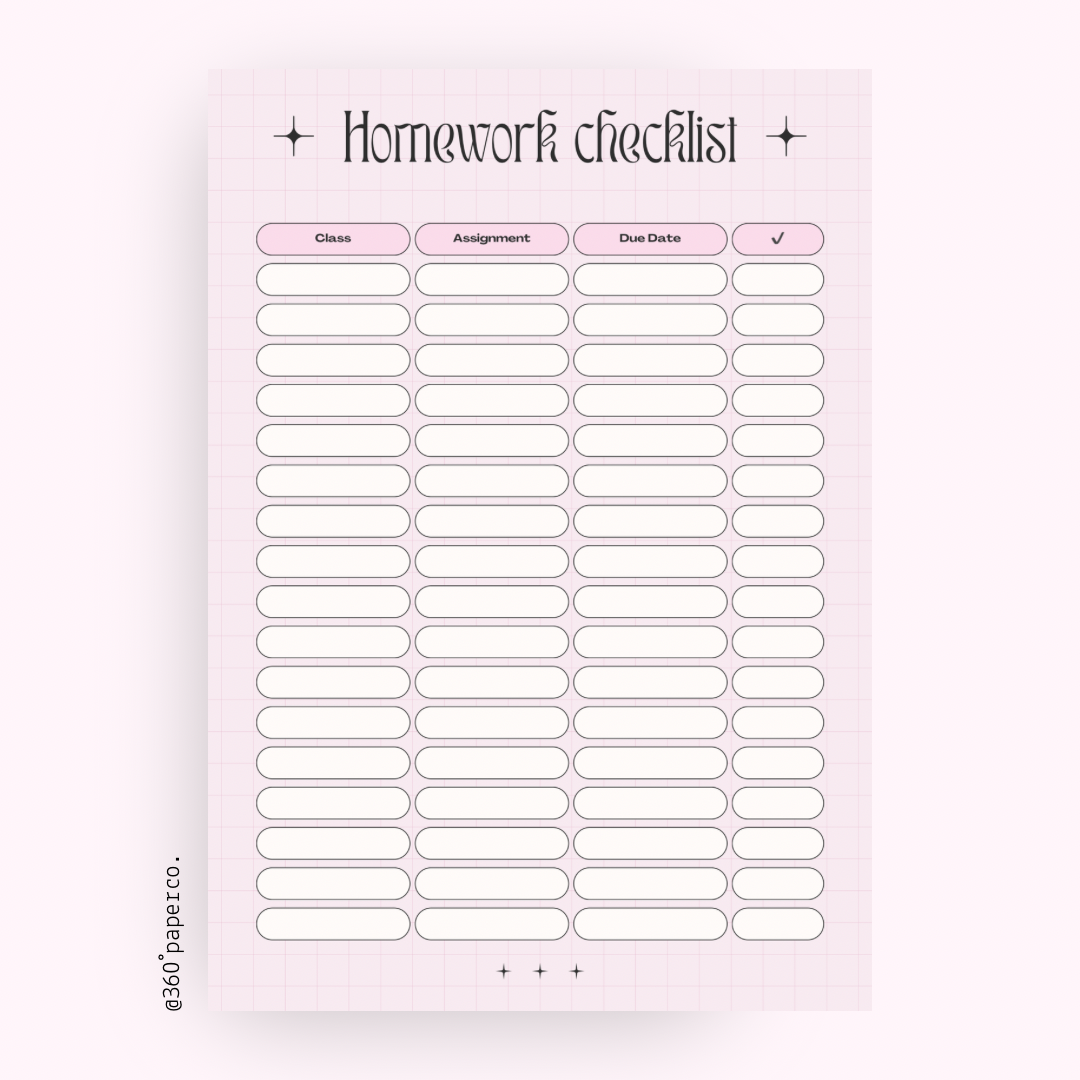 Girls’ Homework Checklist
